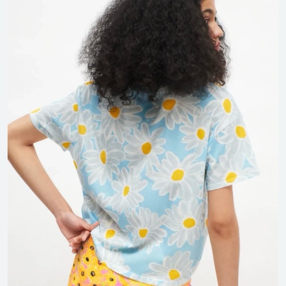 ZARA TRF Blue Daisies Cropped Cotton Tee S - Picture 4 of 9
